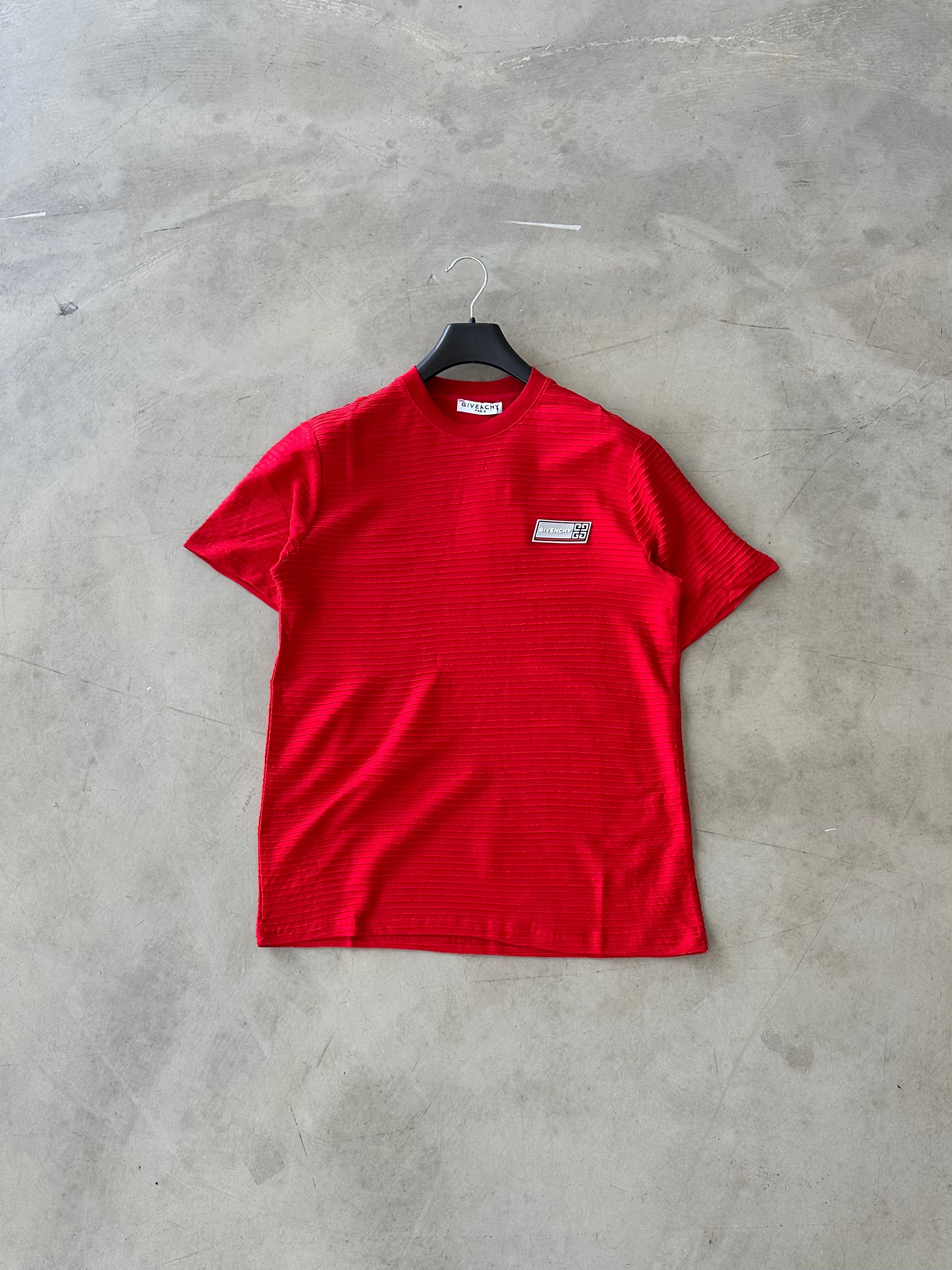 GVNC Logo Detay Çizgili Basic Tshirt - kırmızı