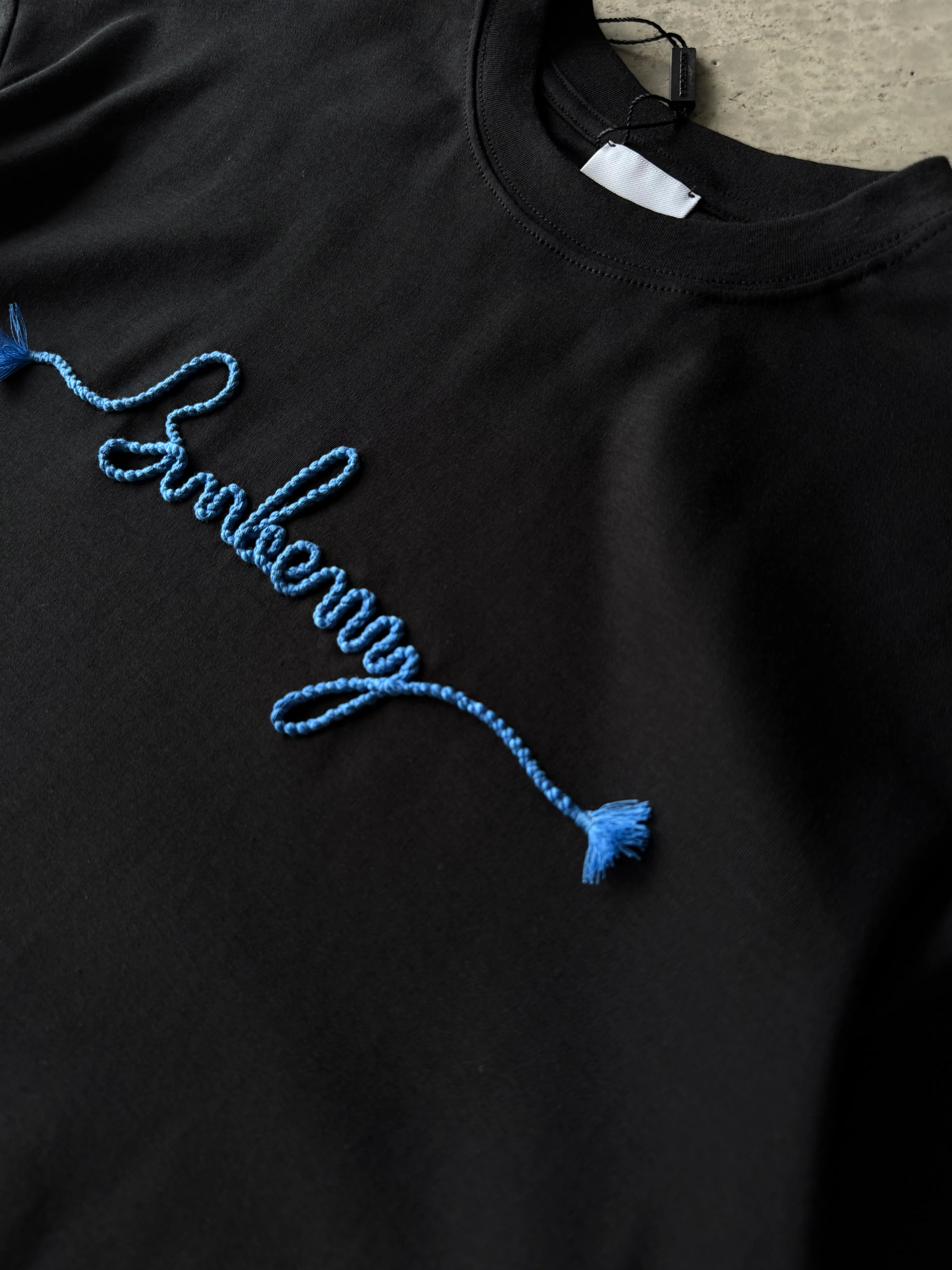 Mavi Göğüs Nakışlı Basic T-Shirt