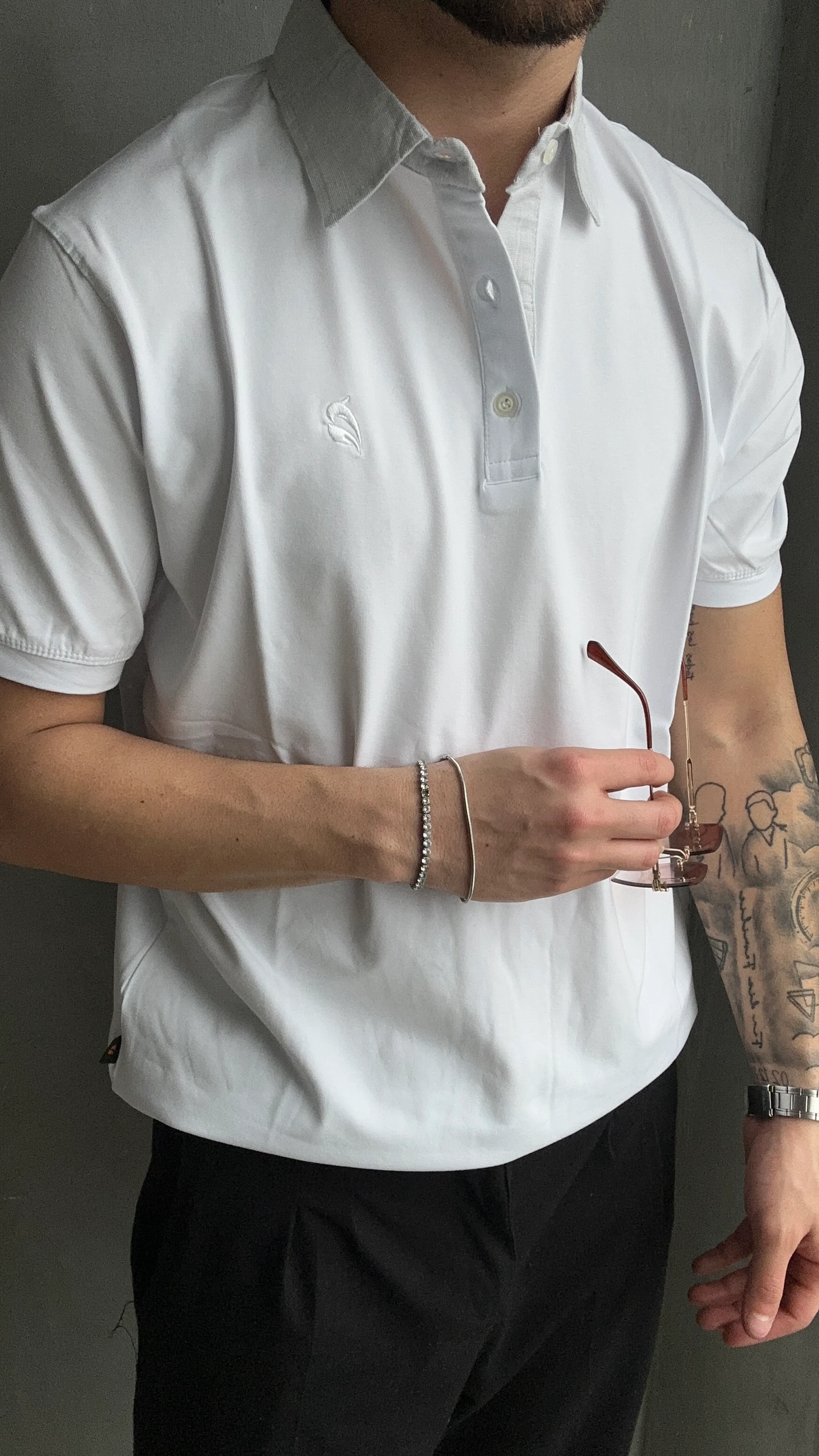 Garnili Polo Yaka Göğüs Nakışlı T-Shirt