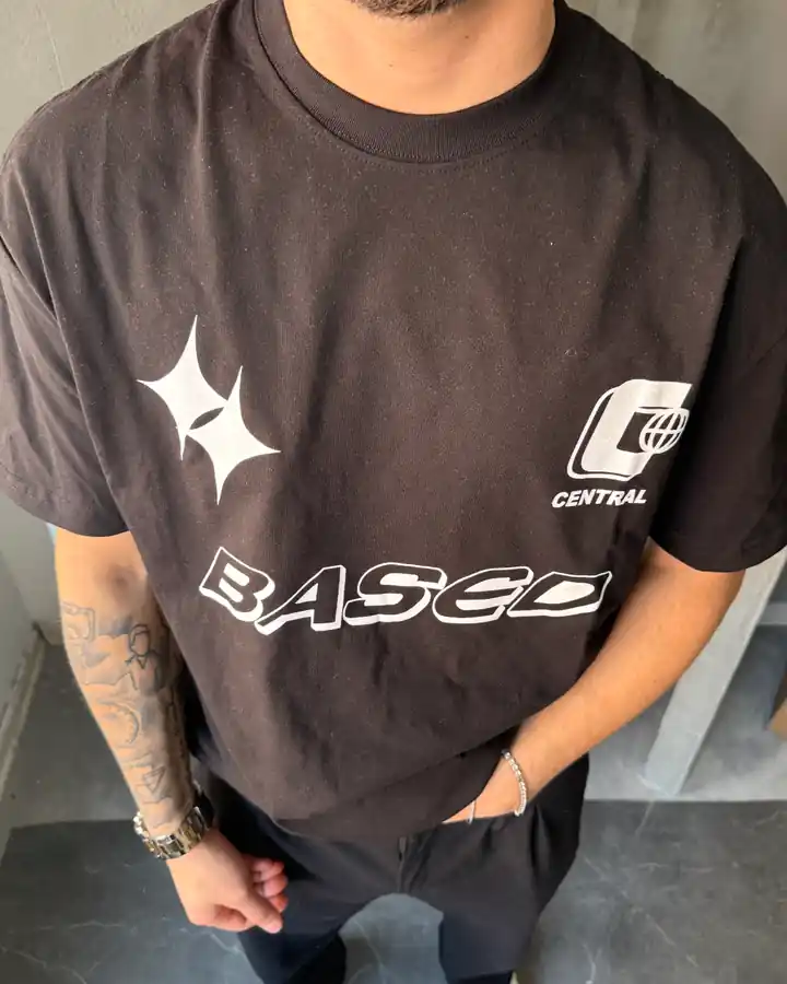 Ön ve Arka Baskılı Kısa Kollu T-Shirt - Siyah