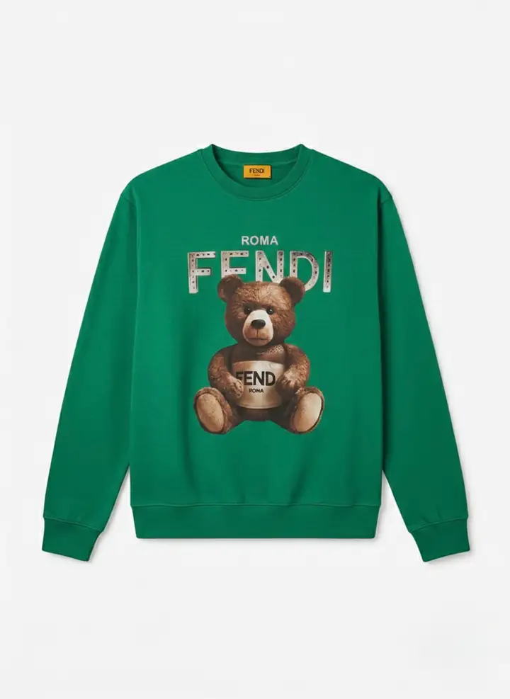 FND Premium Ayıcık Baskılı Sweatshirt - Yeşil