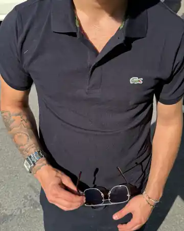 Sol Göğüs Yeşil Logo Nakışlı Polo Yaka T-Shirt - Lacivert