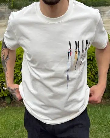 Akmış Boya Detaylı T-Shirt - Beyaz