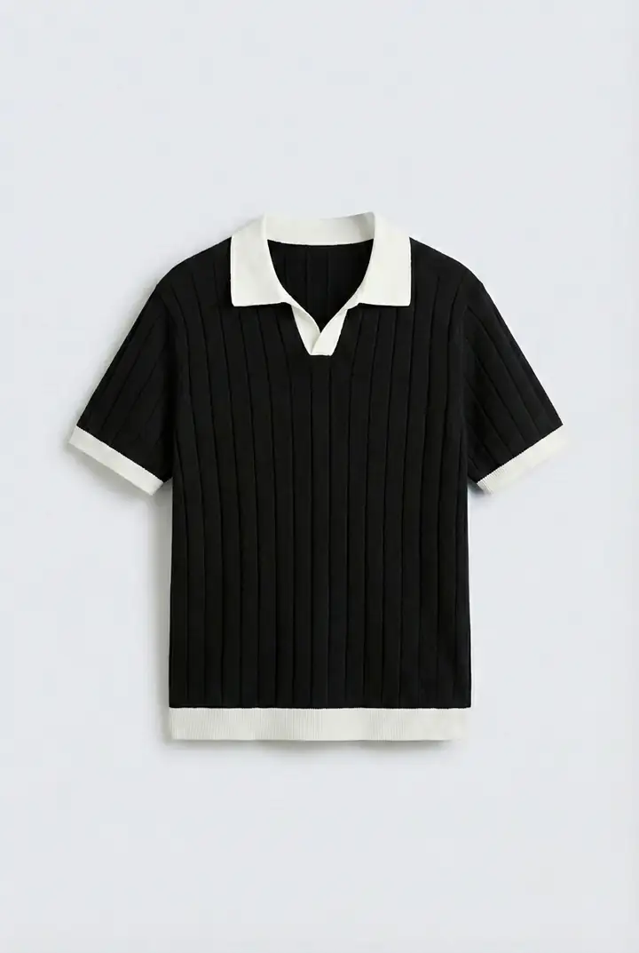 Yaka Renk Detaylı Polo Yaka T-Shirt - Siyah Renk