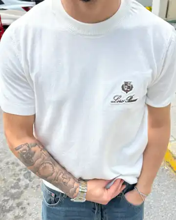 Sol Göğüs Kabartmalı Logo Nakışlı Triko T-Shirt