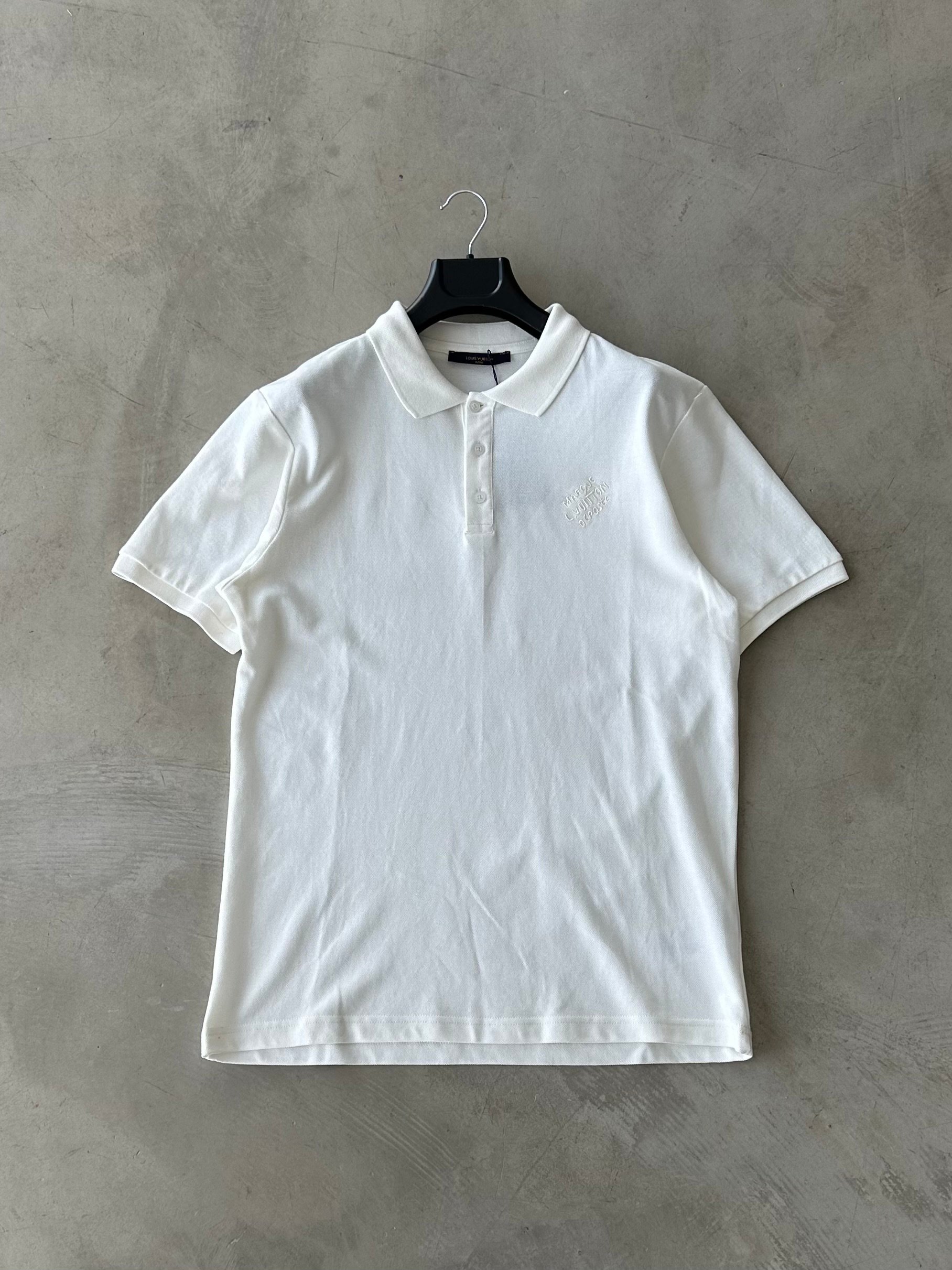LV Nakışlı Premium Polo Yaka Tee - Beyaz