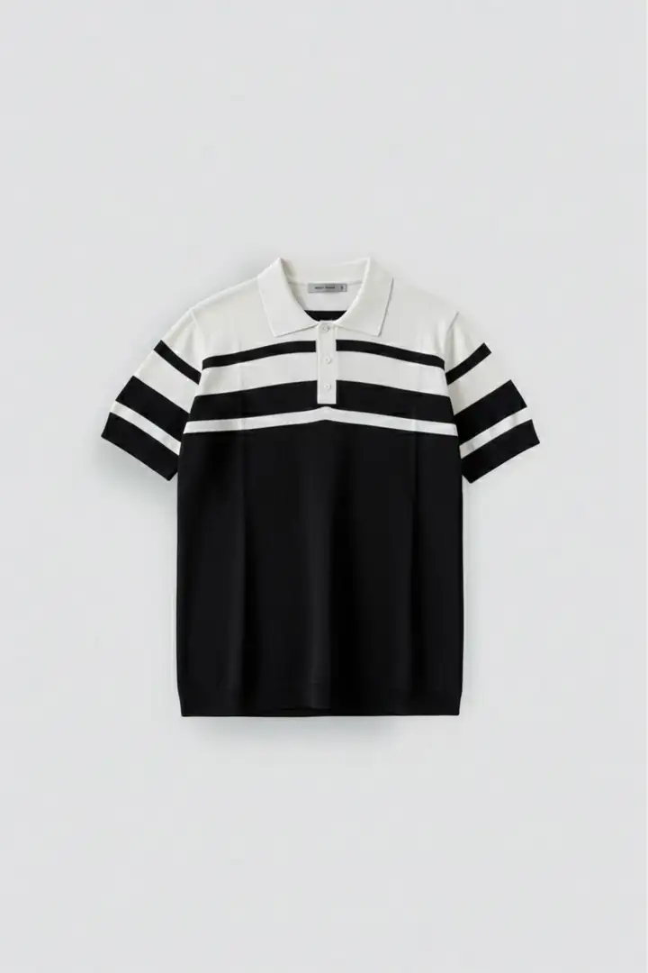 Çift Renk Şeritli Polo Yaka T-Shirt - Beyaz