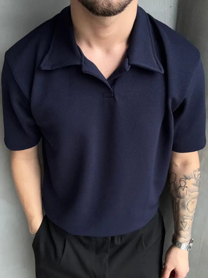 Zara Krep Hemşire Yaka Triko Tshirt - Lacivert