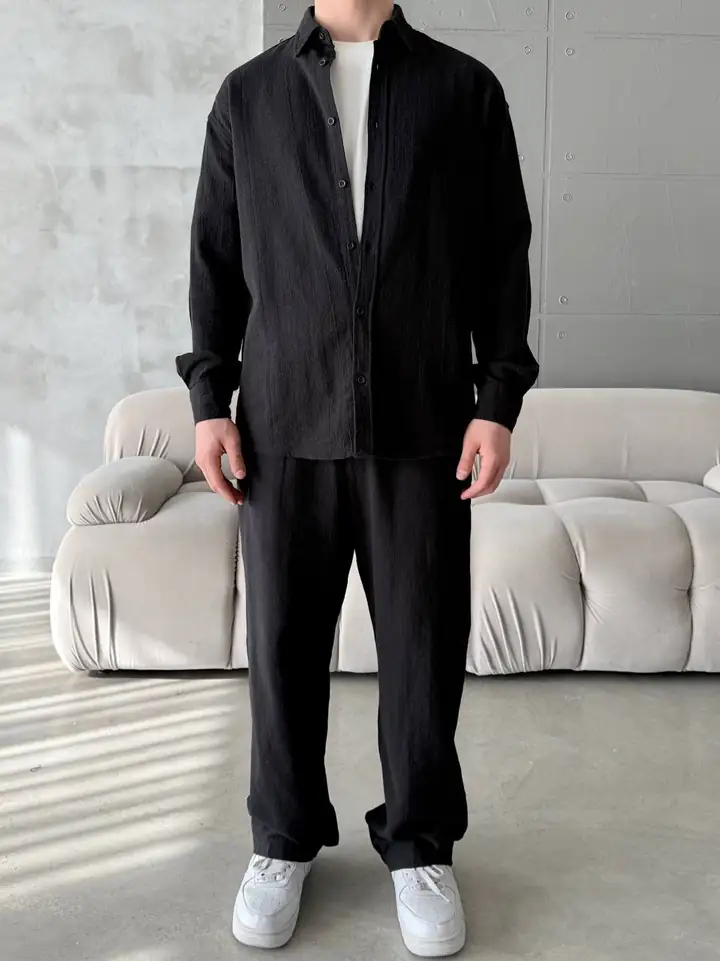 Keten Uzun Kollu Relax Fit Gömlek Takım