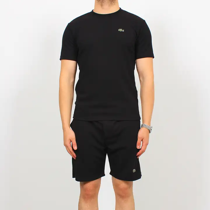 Çizgi Detaylı Regular Fit Şort Takım - Siyah