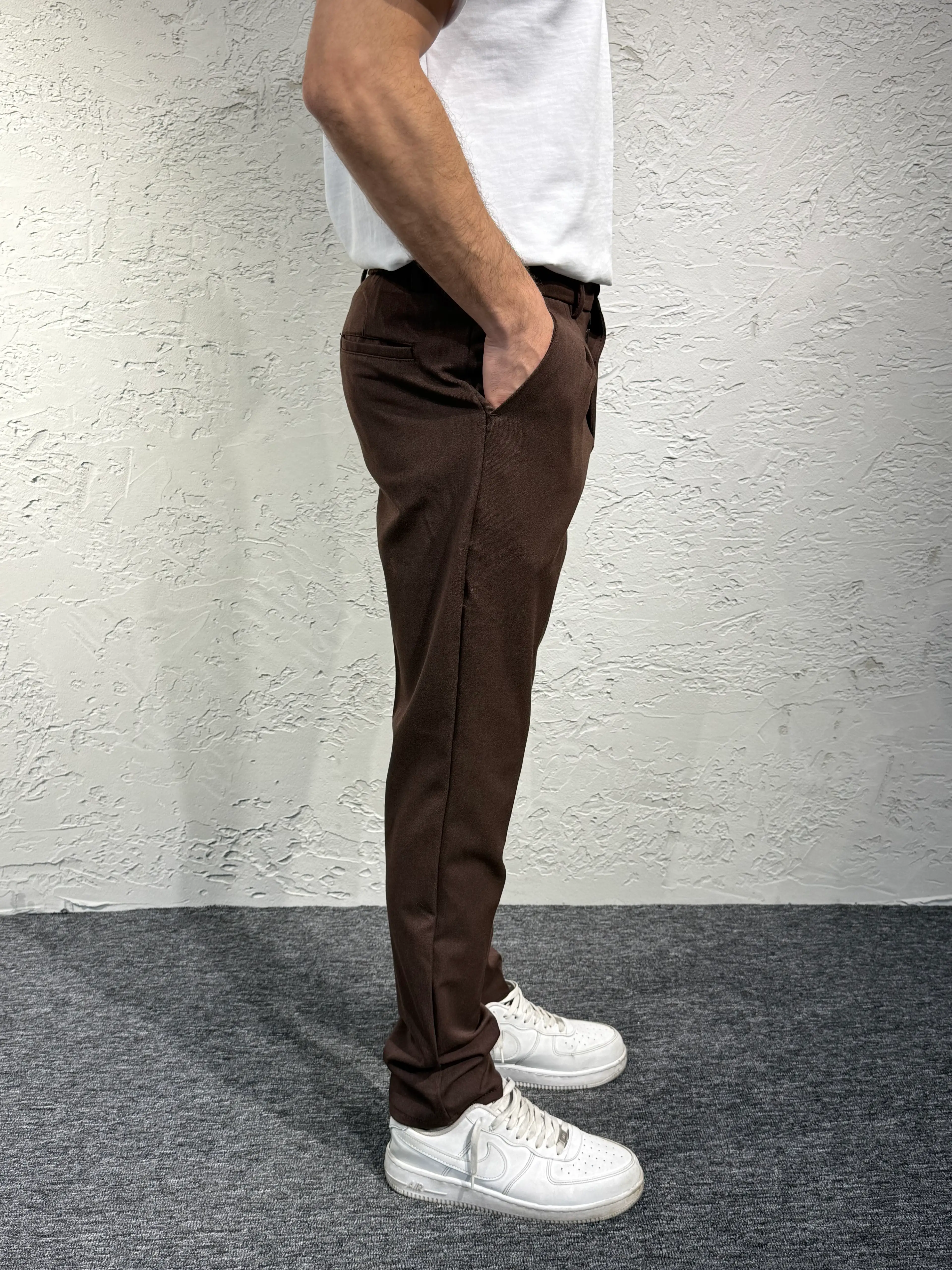 Bel Lastikli Pileli Kumaş Pantolon