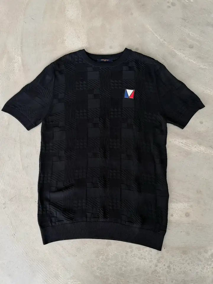 Kare Desenli Bisiklet Yaka Triko T-Shirt