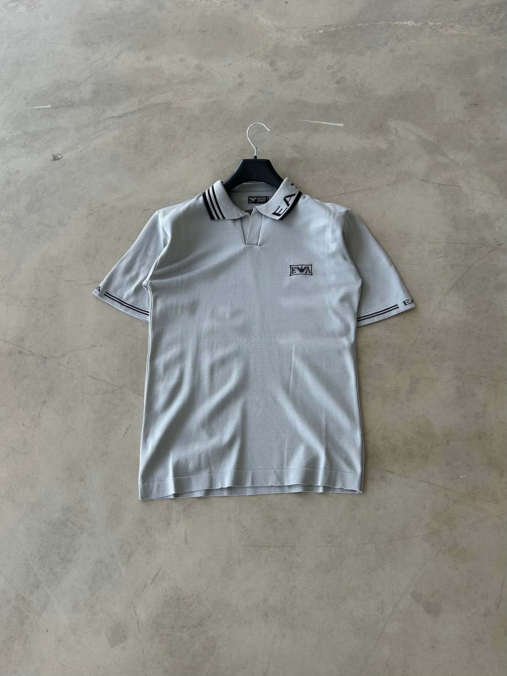 EA7 Nakışlı Premium Triko Polo Yaka Tee - Gri