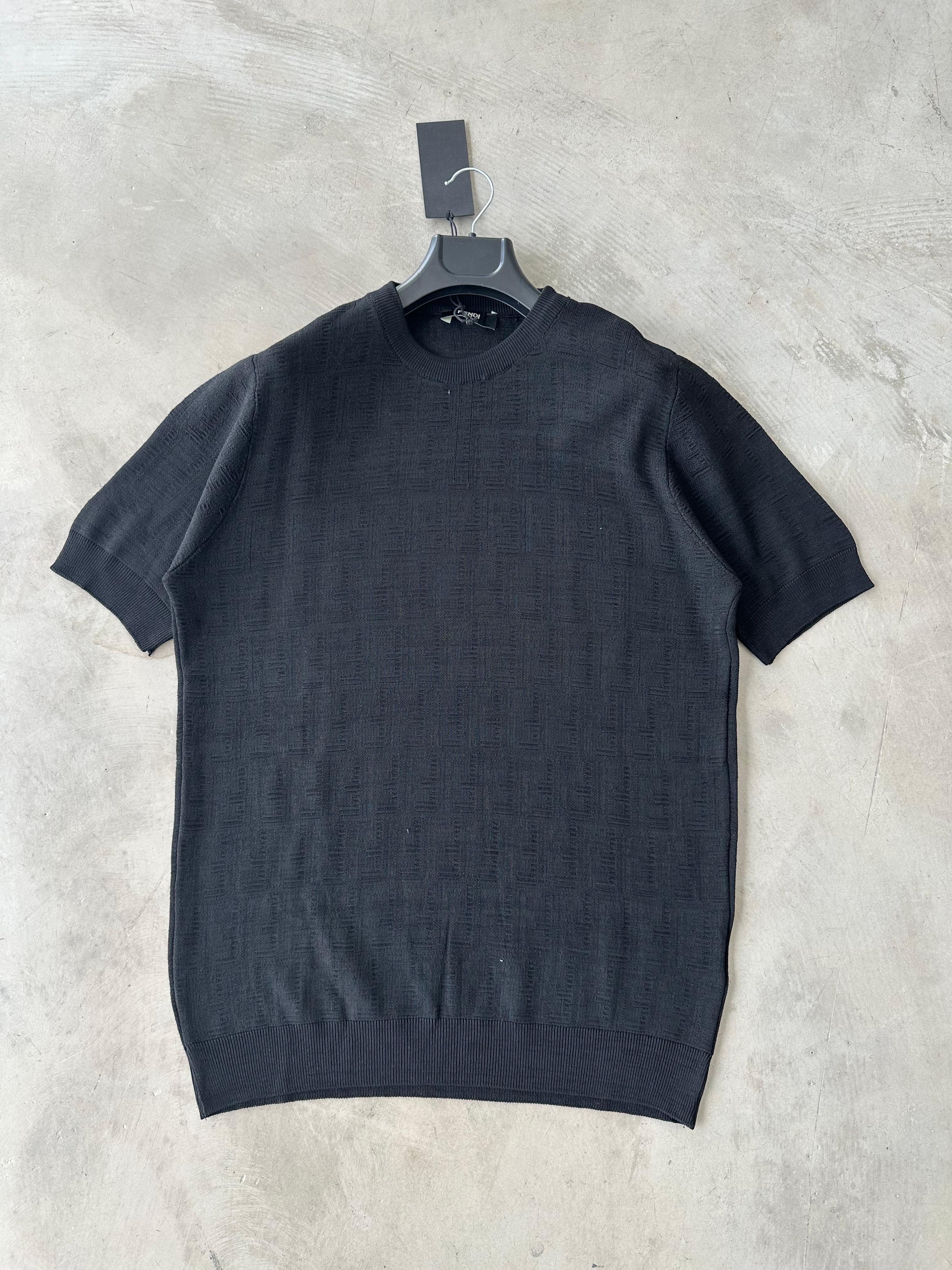 FND Nakışlı Basic Triko Tshirt - Siyah