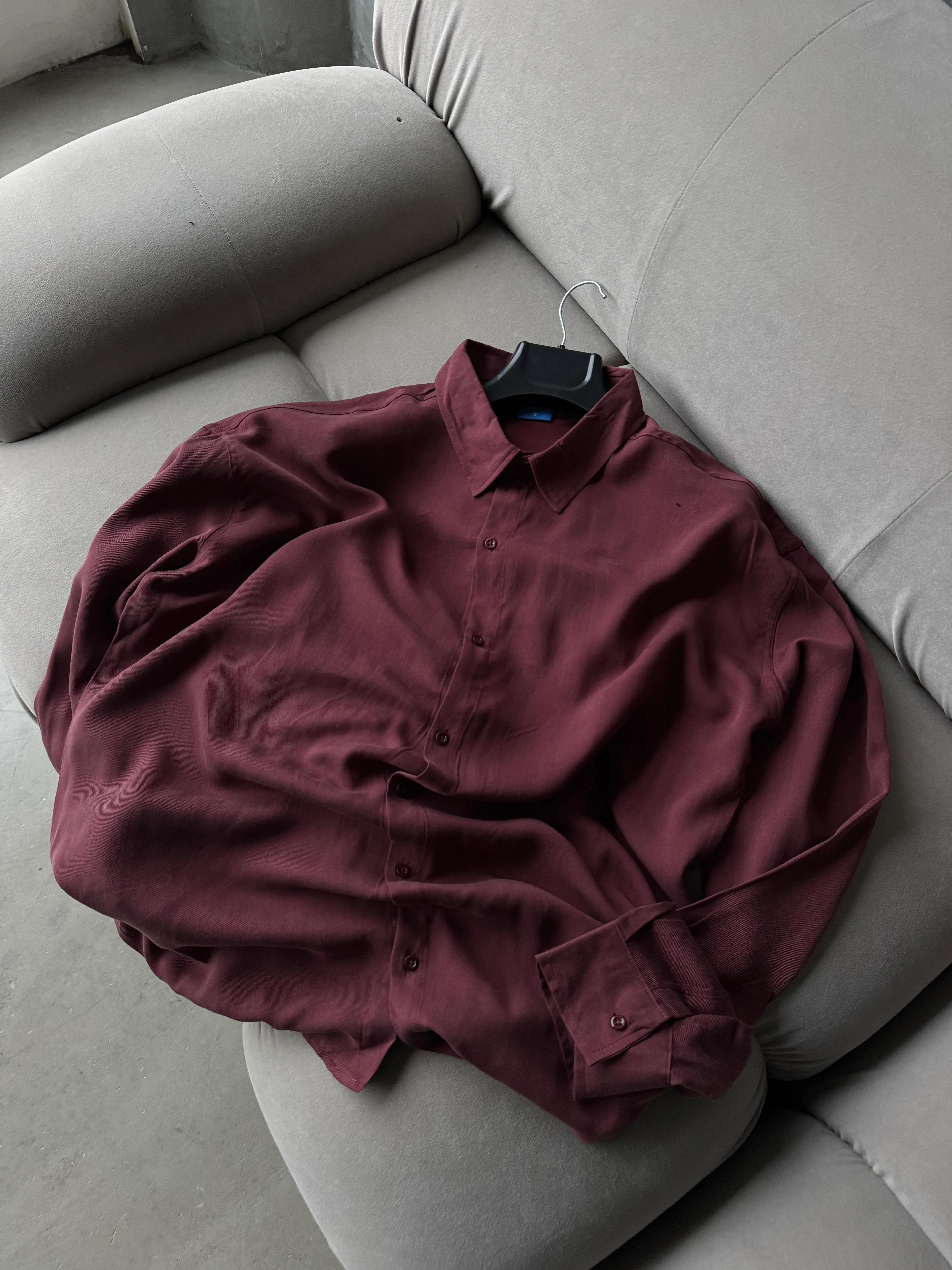 Ekstra Premium Bol Kalıp Kumaş Gömlek - kırmızı