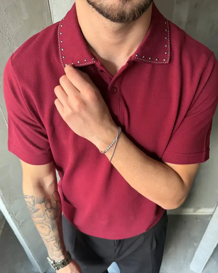 Yaka Taş Detaylı Polo Yaka T-Shirt