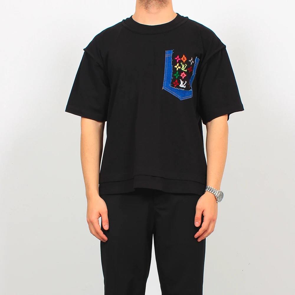 LV Premium Renkli Logolu Cep Detaylı T-Shirt