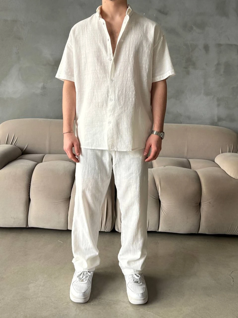 Keten Kısa Kollu & Pantolon Takımı