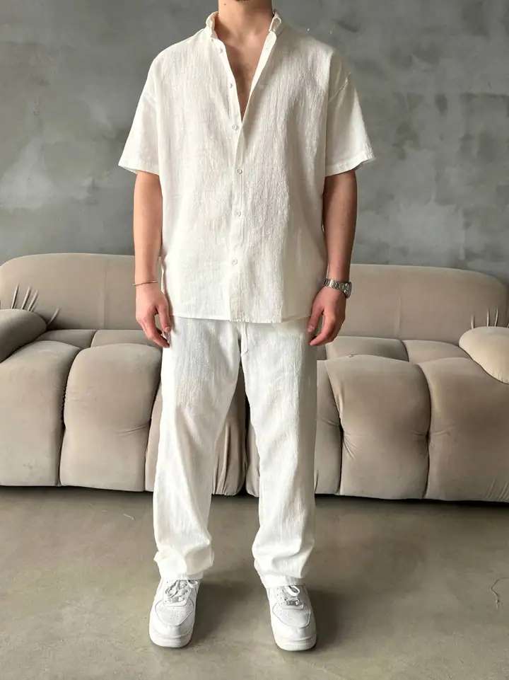 Keten Kısa Kollu & Pantolon Takımı