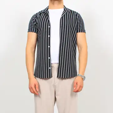 Çift Çizgili Örme Gömlek