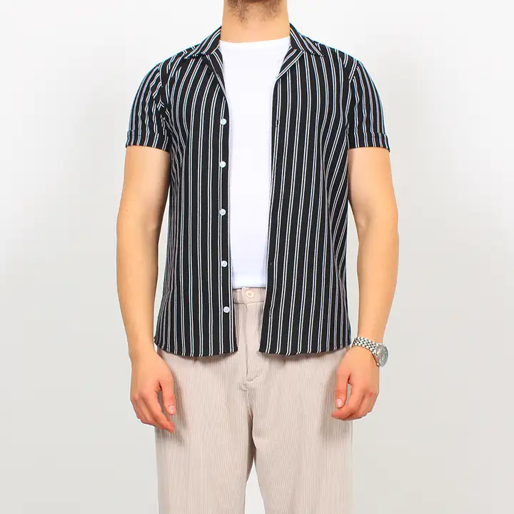 Çift Çizgili Örme Gömlek