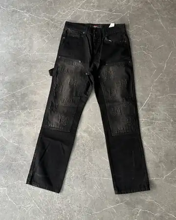 Logo Kabartmalı Siyah Kot Pantolon