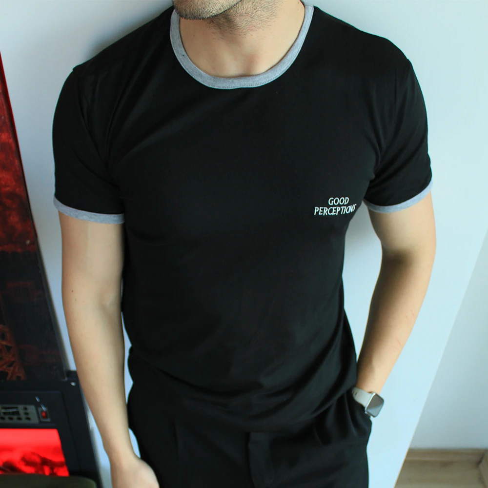 Bisiklet Yaka Garnili Erkek T-Shirt