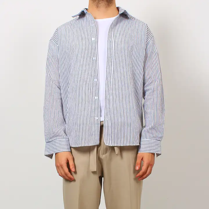 Geniş Çizgili Keten - Normal Gömlek