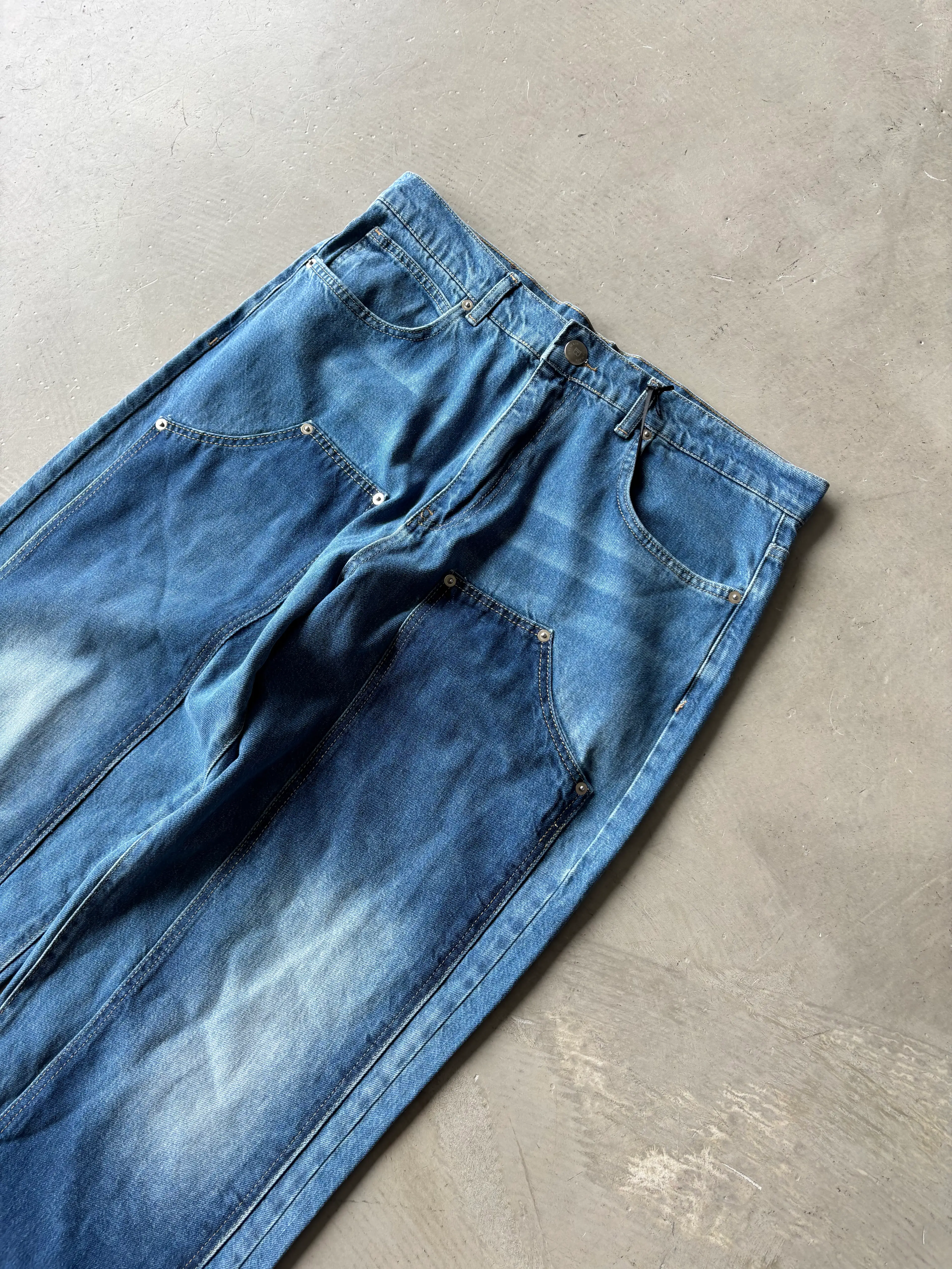 Çizgili Yıkama ve Nakış Detaylı Baggy Pantolon