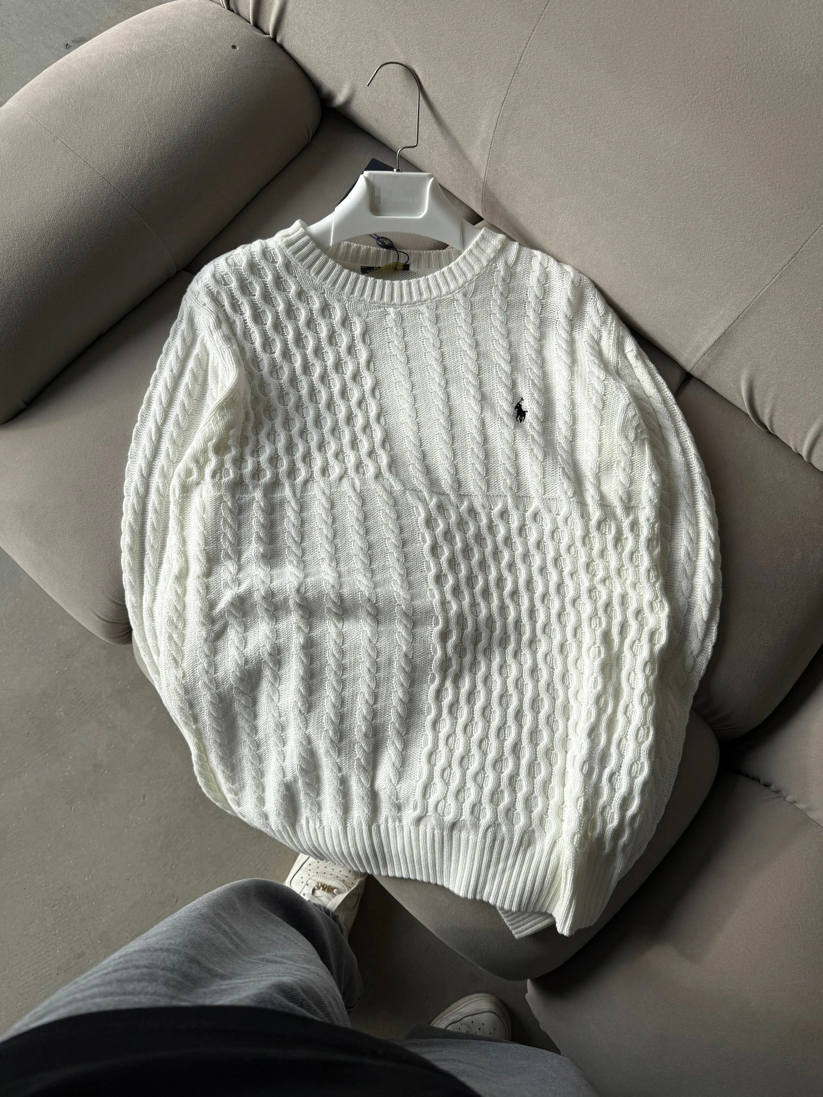 PRL Extra Premium Çapraz Nakışlı Triko - Beyaz