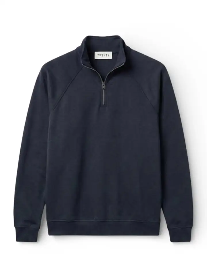 Premium Basic Pamuklu Yarım Fermuarlı Sweatshirt - Koyu Lacivert