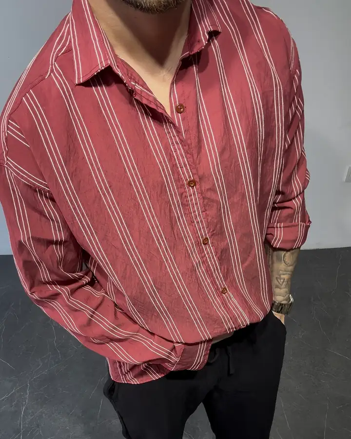 Modal Çizgili Oversize Gömlek