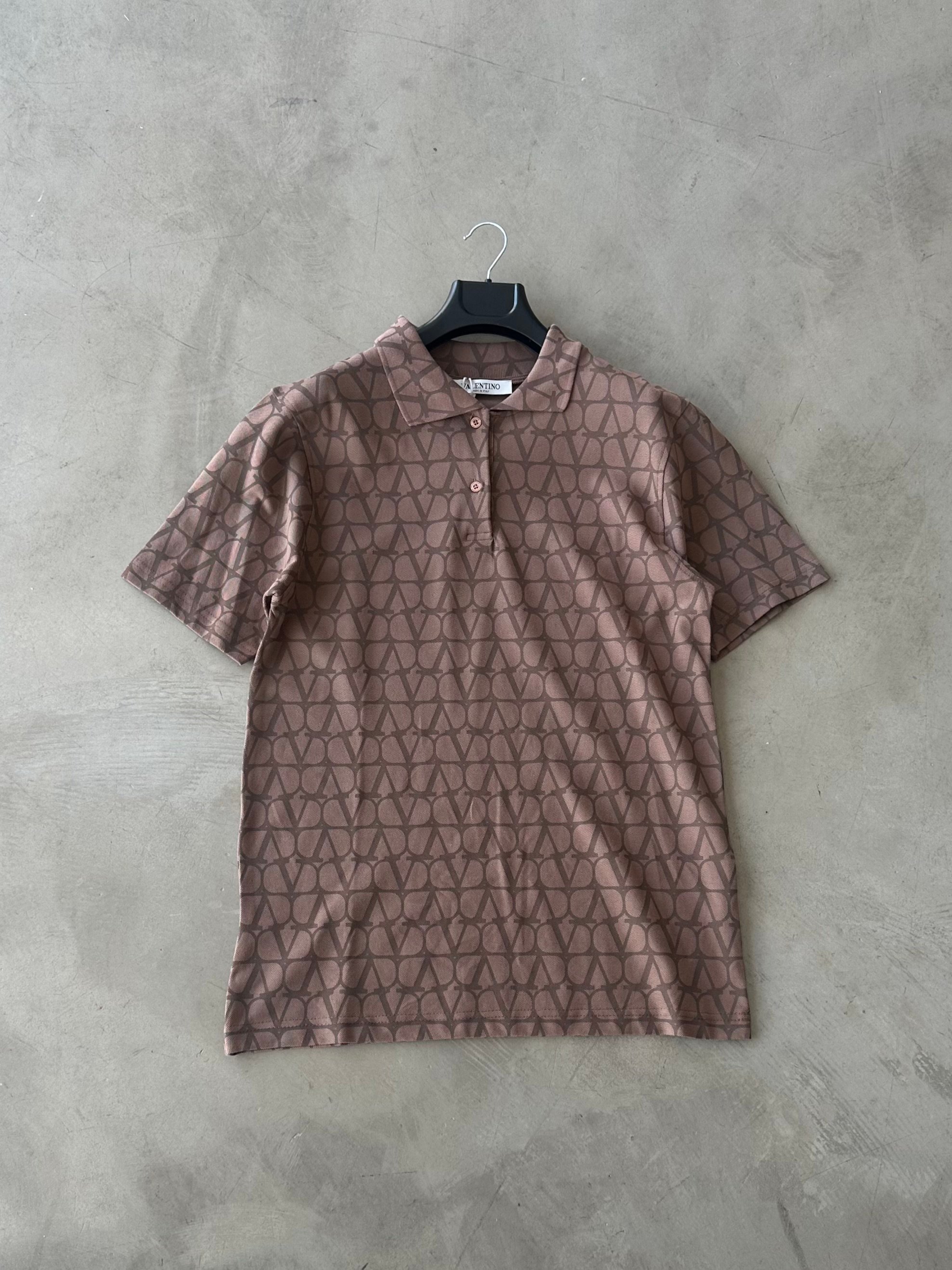 VLNT Premium Desenli Polo Yaka Tee - Kahverengi