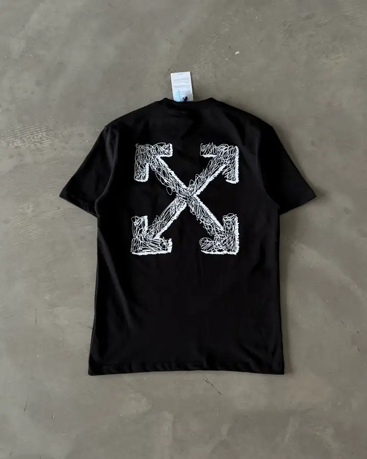 Ön ve Arka Çapraz Baskılı Basic T-Shirt - Siyah