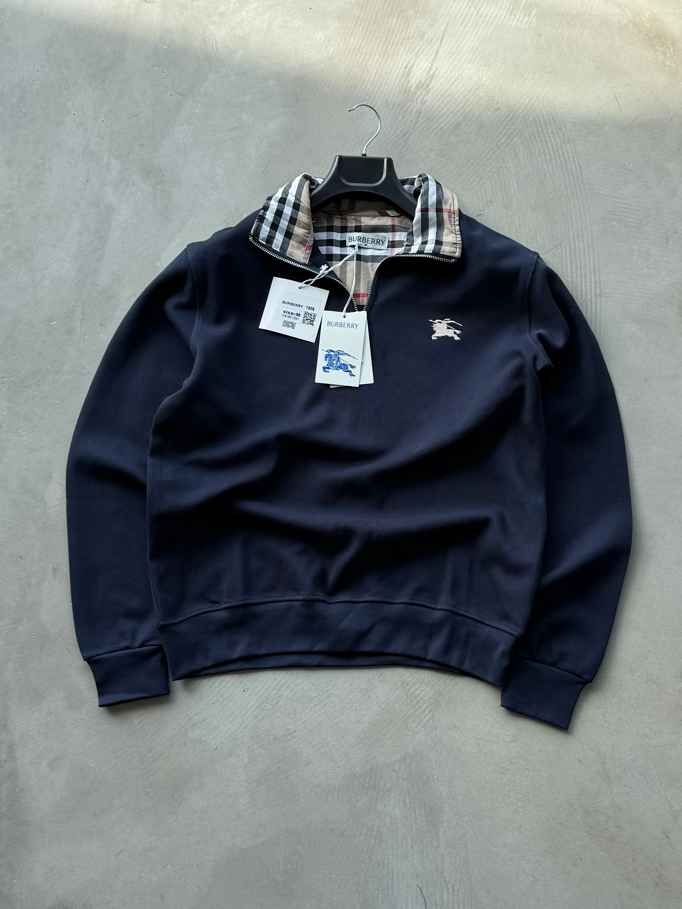 BB Yarım Fermuarlı Nakışlı Premium Sweatshirt - Lacivert