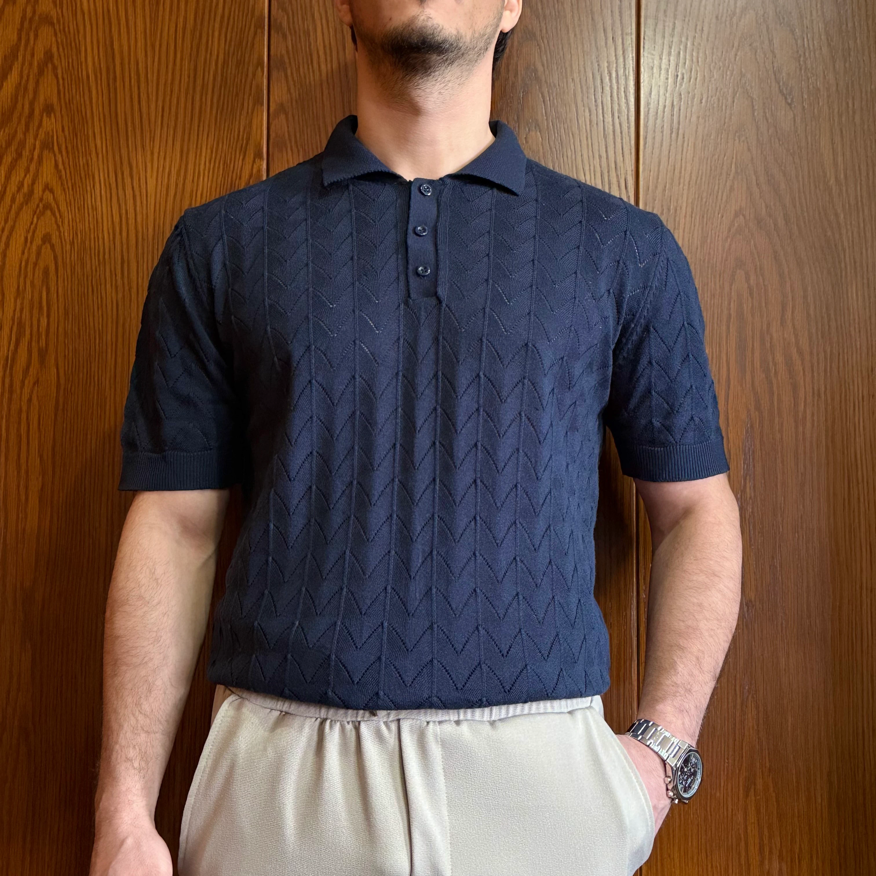 Dalga Desenli Örme Polo Yaka T-Shirt