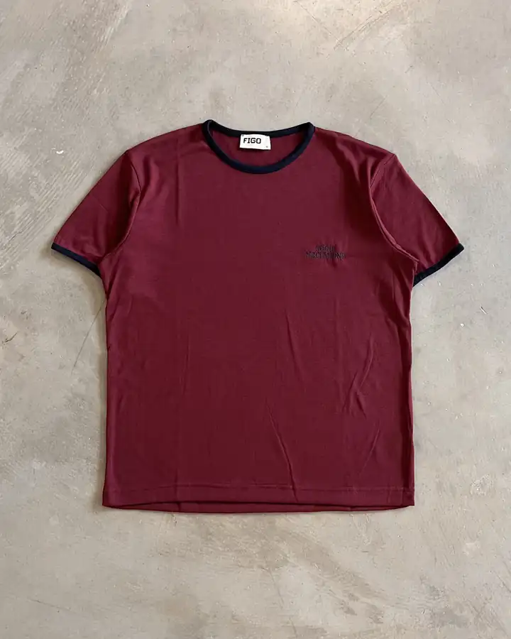 Yaka Renk Detaylı Basic Triko T-Shirt - Bordo