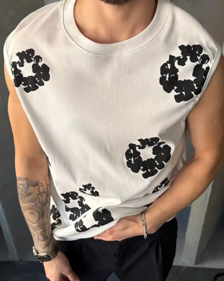 Baskı Detaylı Sıfır Kol T-Shirt