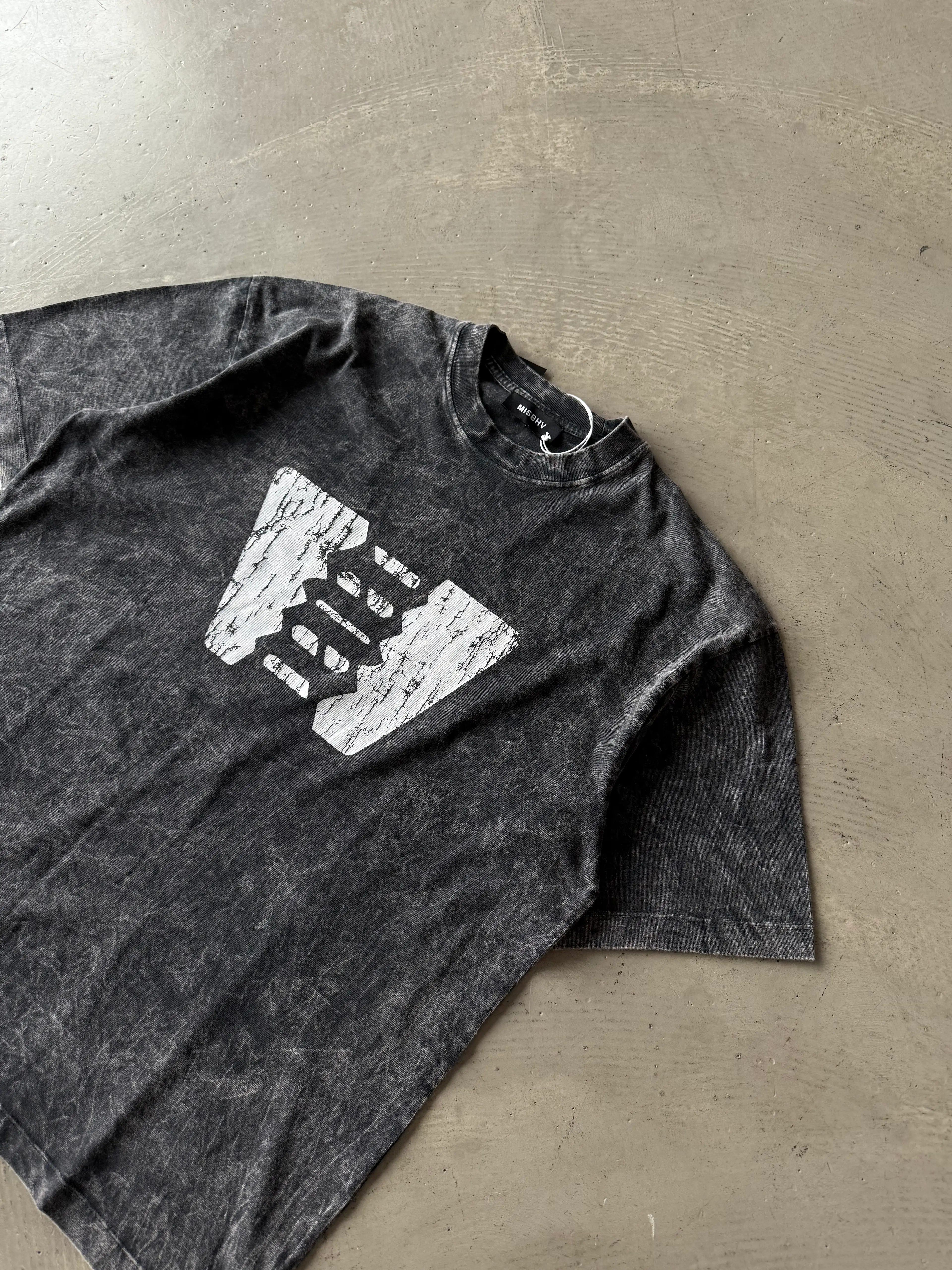 Göğüs Baskı Yıkamalı Basic T-Shirt