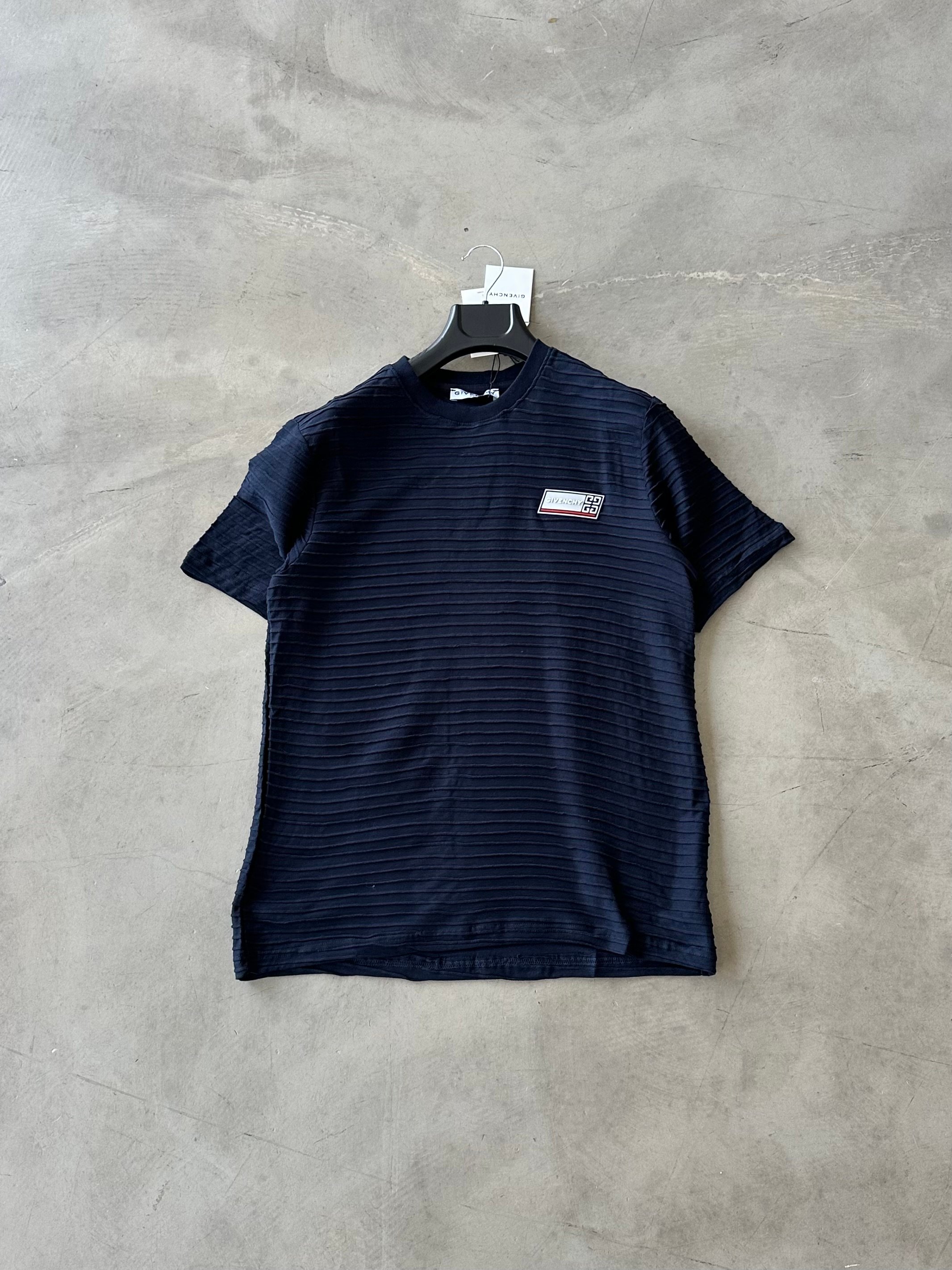 GVNC Logo Detay Çizgili Basic Tshirt - Lacivert