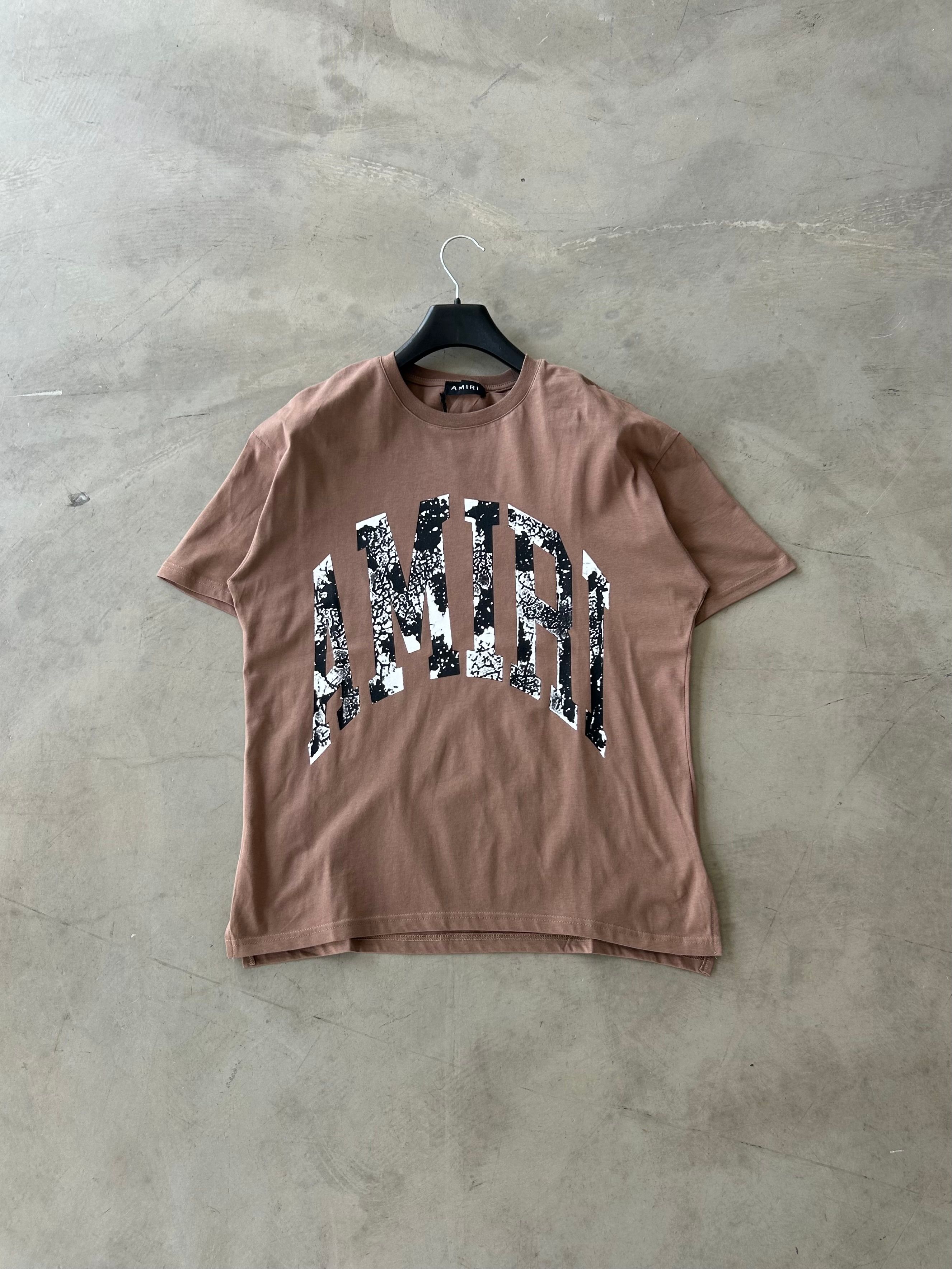 AMR Baskılı Premium Basic Tshirt - Kahverengi