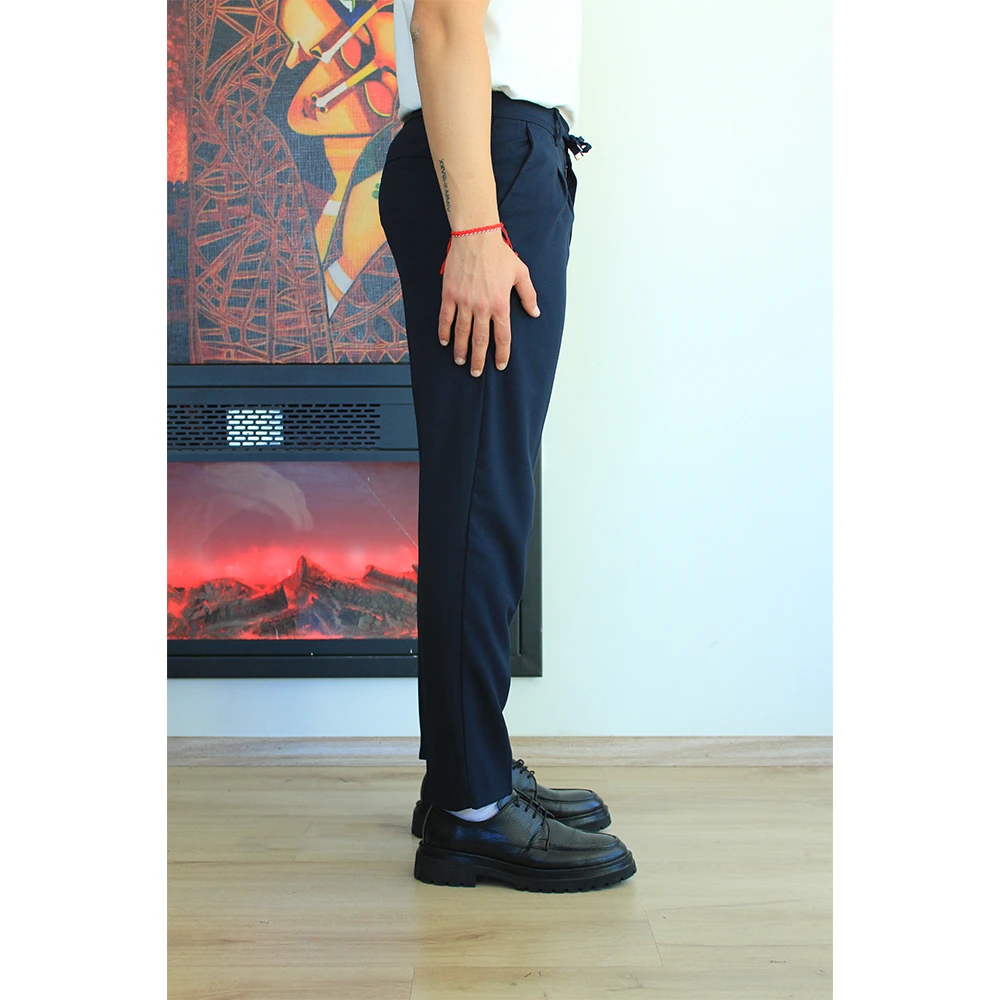 Bağcıklı Pileli Slim Fit Kumaş Pantolon
