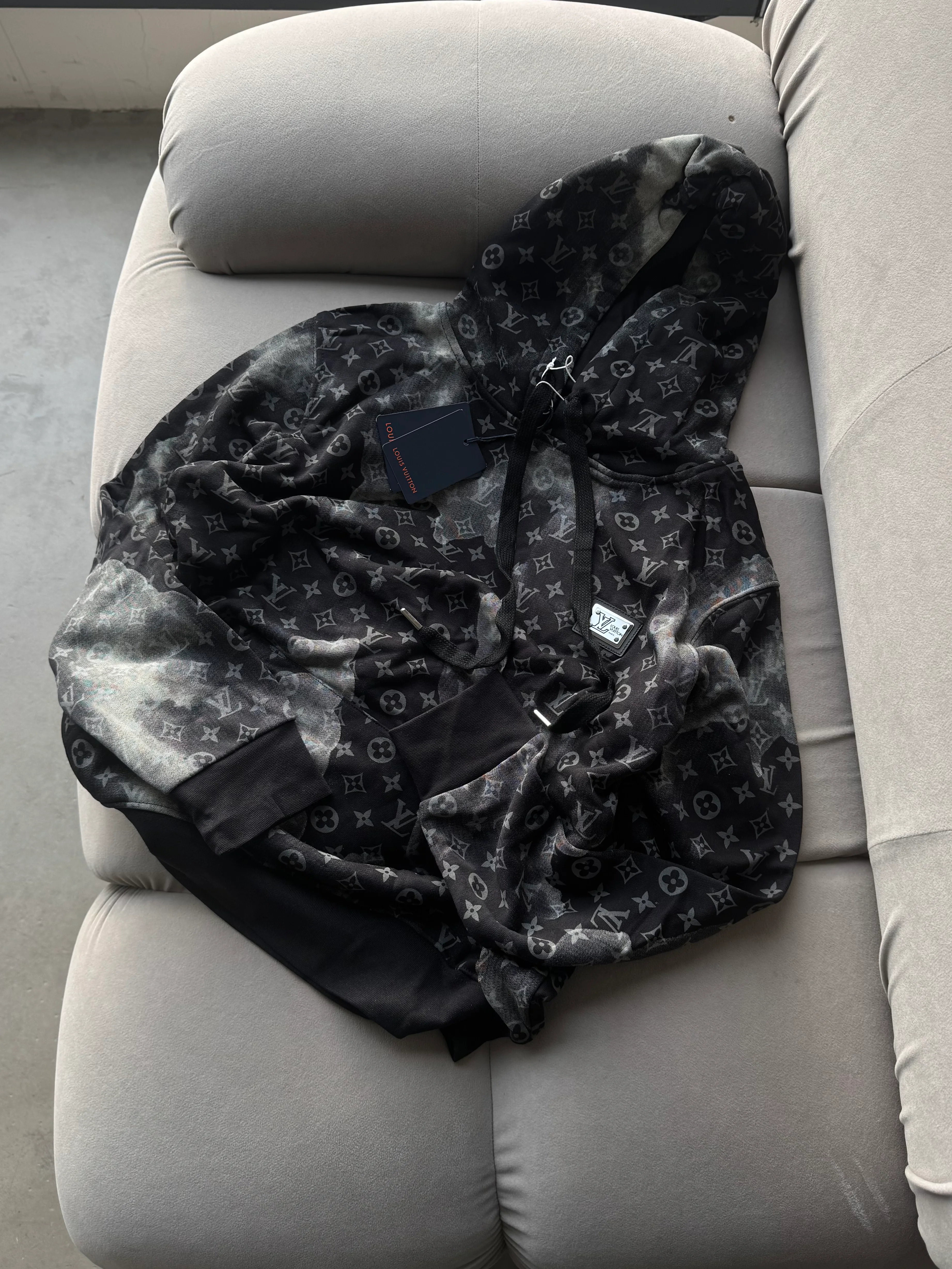 LV Extra Premium Leke Detaylı Sweatshirt - Siyah