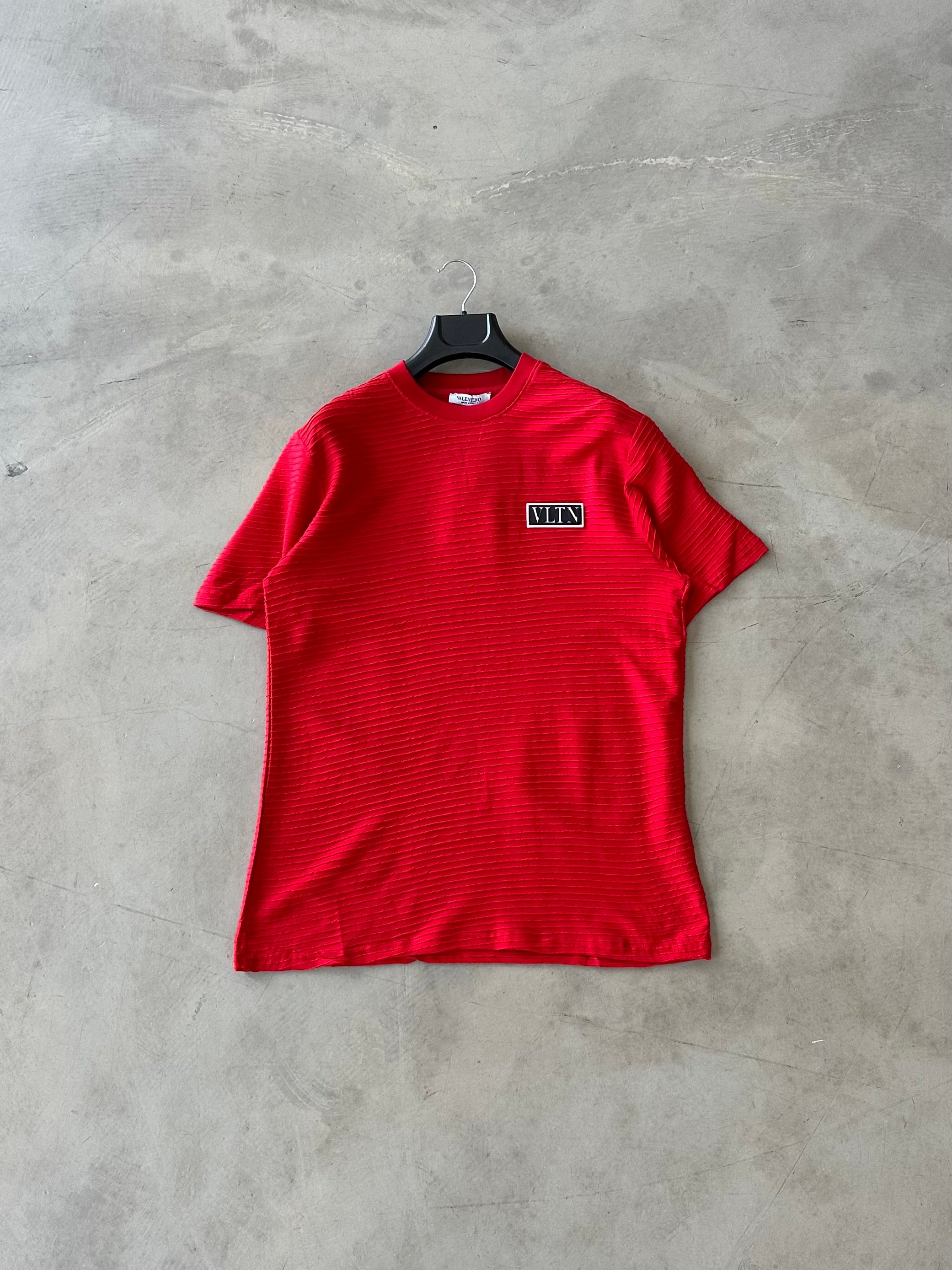 VLNT Logo Detay Çizgili Basic Tshirt - kırmızı