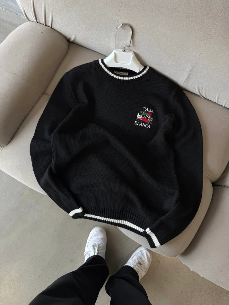 CSB Premium Şerit Detaylı Triko - Siyah