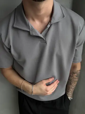 Zara Krep Hemşire Yaka Triko Tshirt - Gri