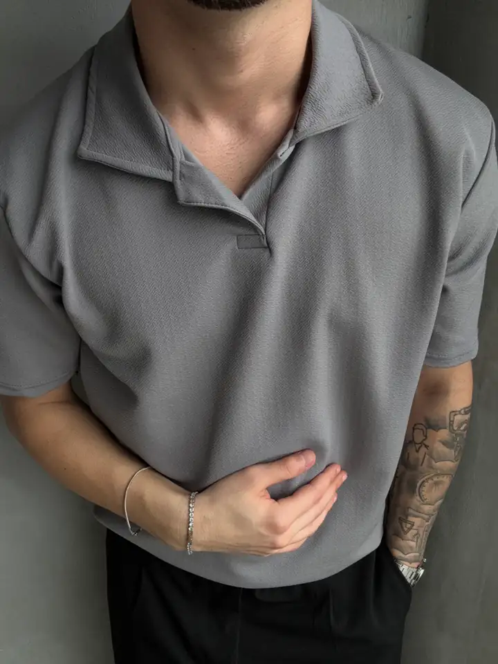 Zara Krep Hemşire Yaka Triko Tshirt - Gri