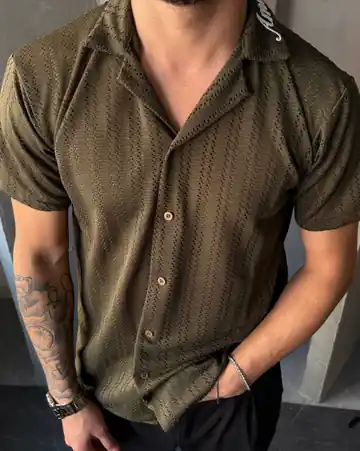 File Dokulu Polo Yaka T-Shirt