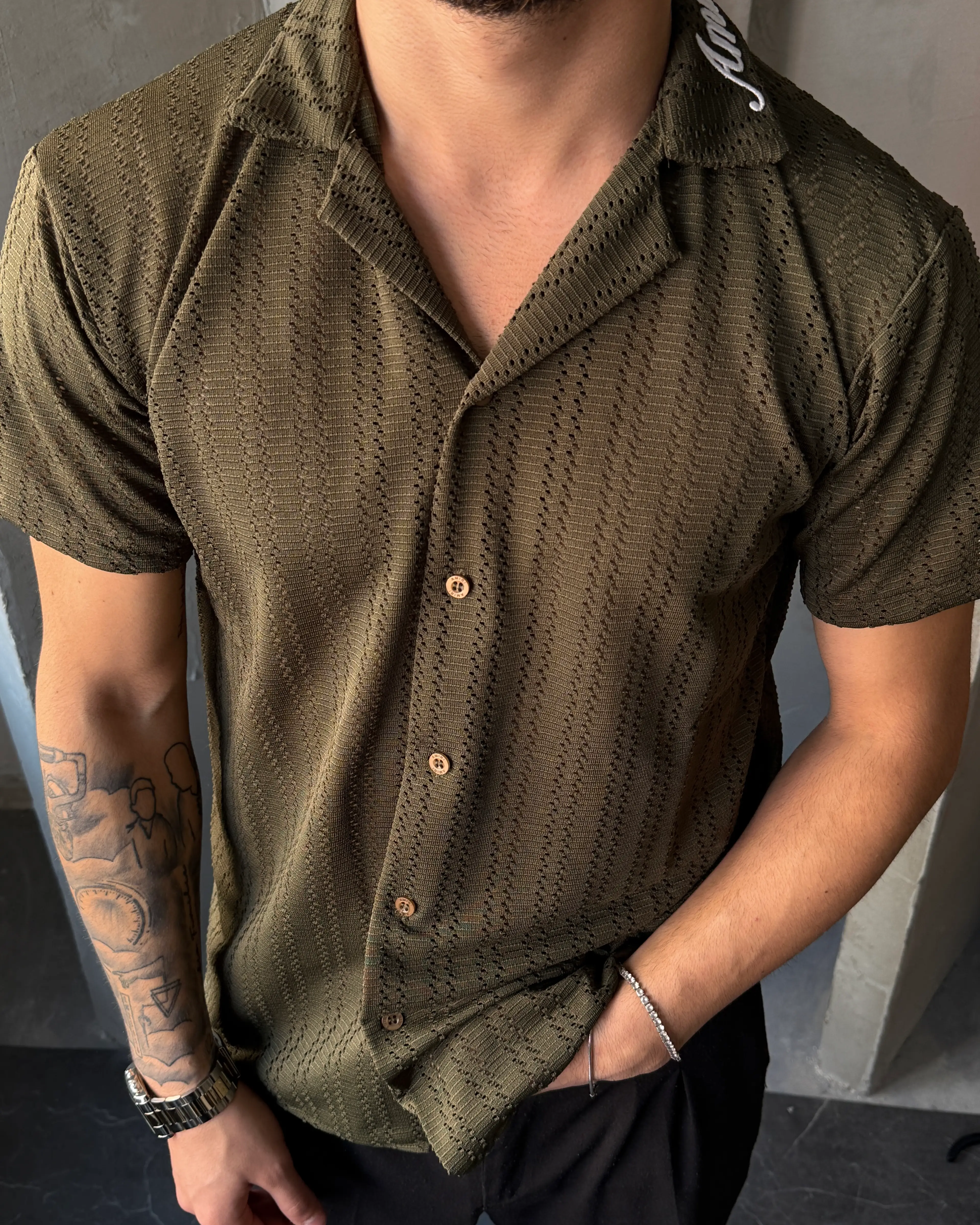 File Dokulu Polo Yaka T-Shirt