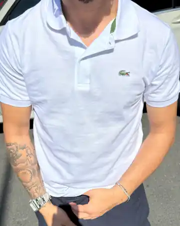 Sol Göğüs Yeşil Logo Nakışlı Polo Yaka T-Shirt - Beyaz